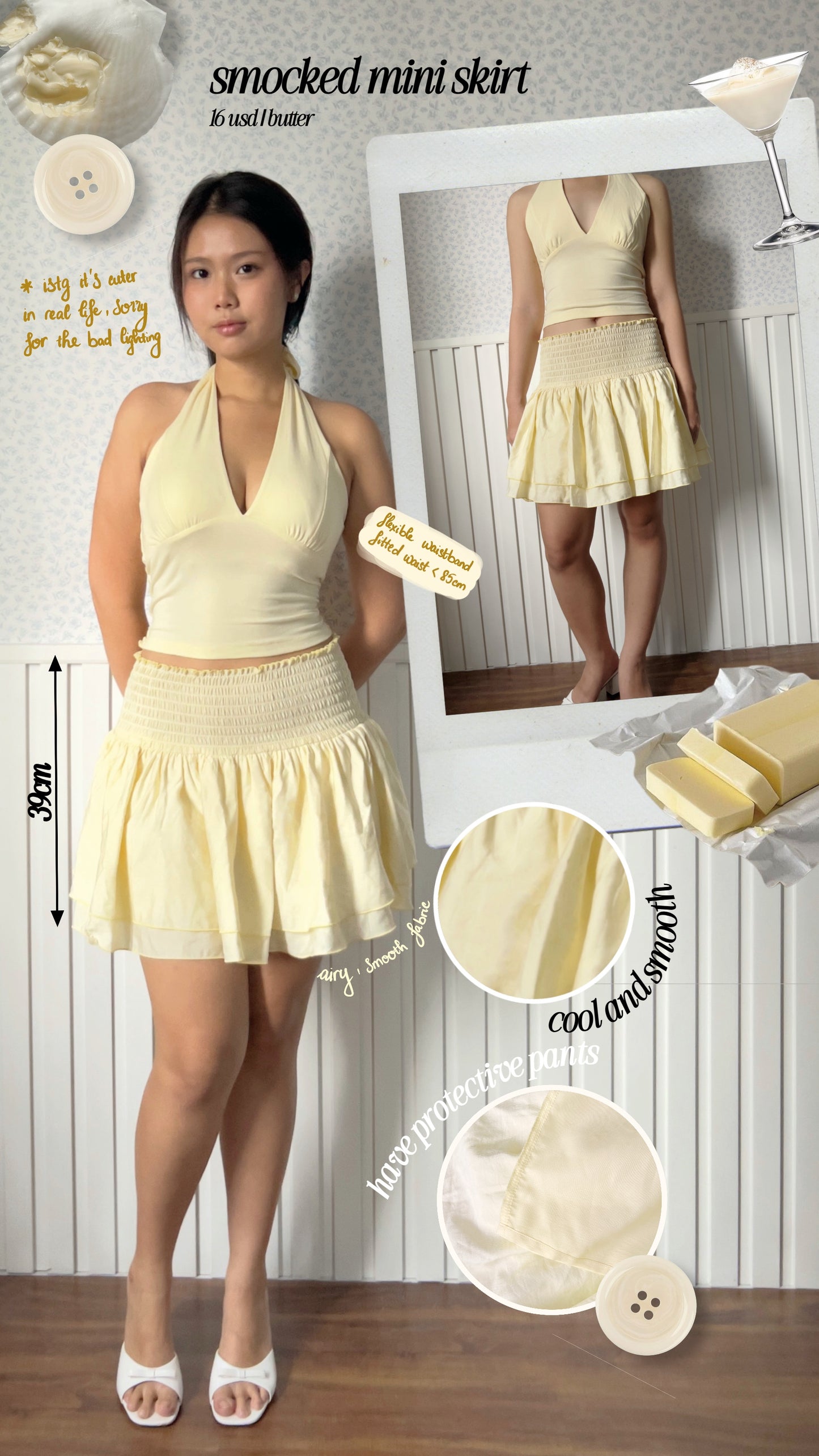 Smocked mini skirt