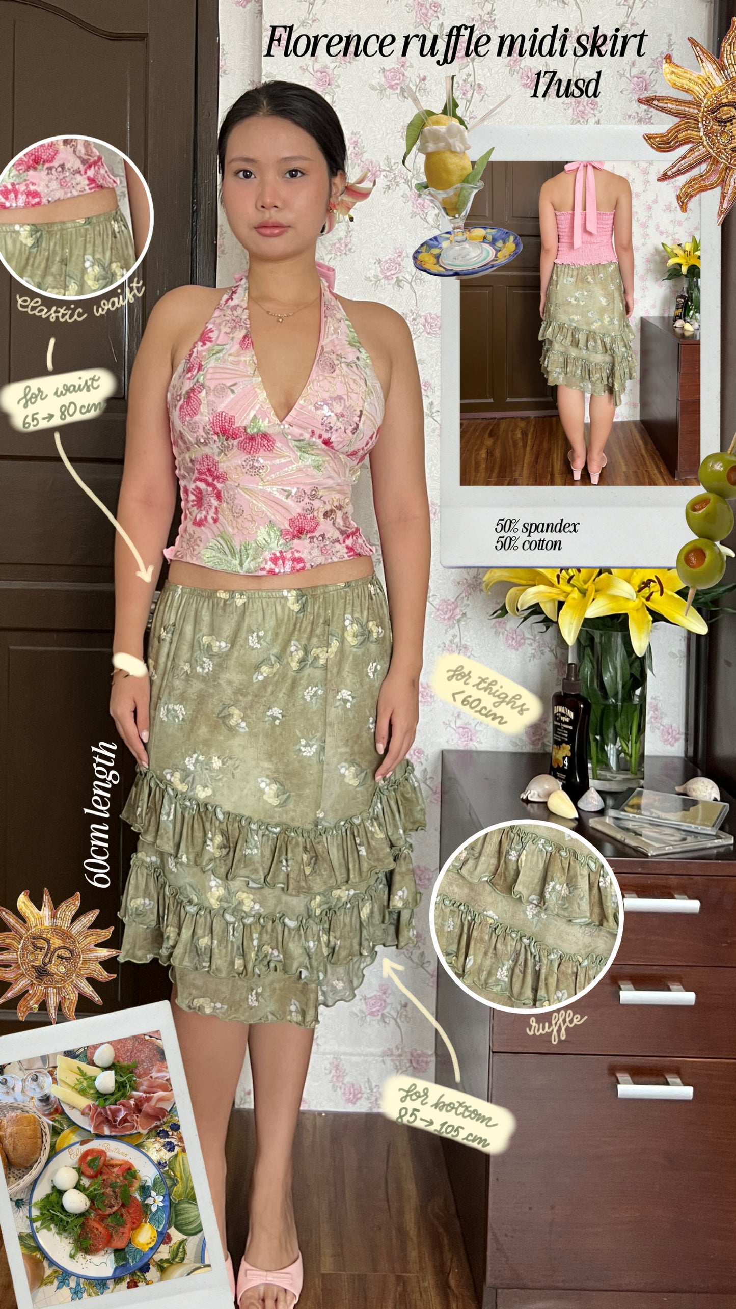 Florence ruffe midi skirt