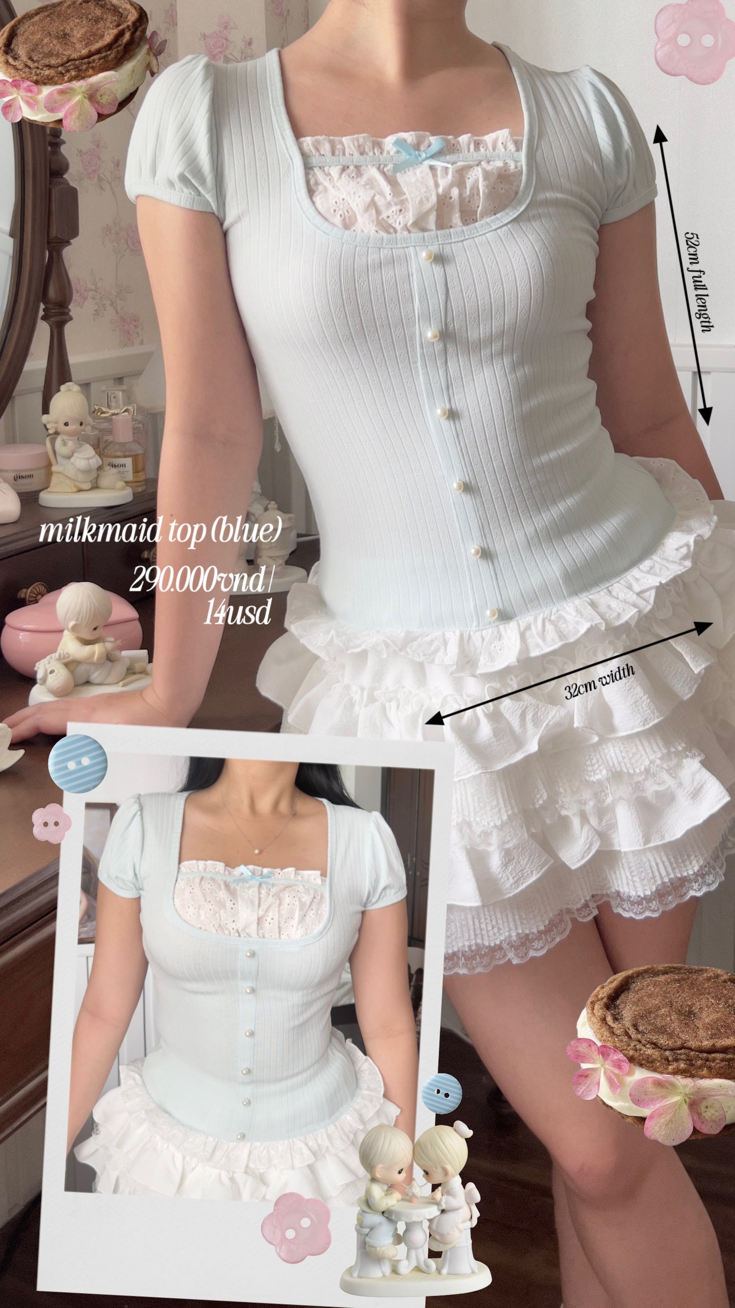 Milkmaid top blue