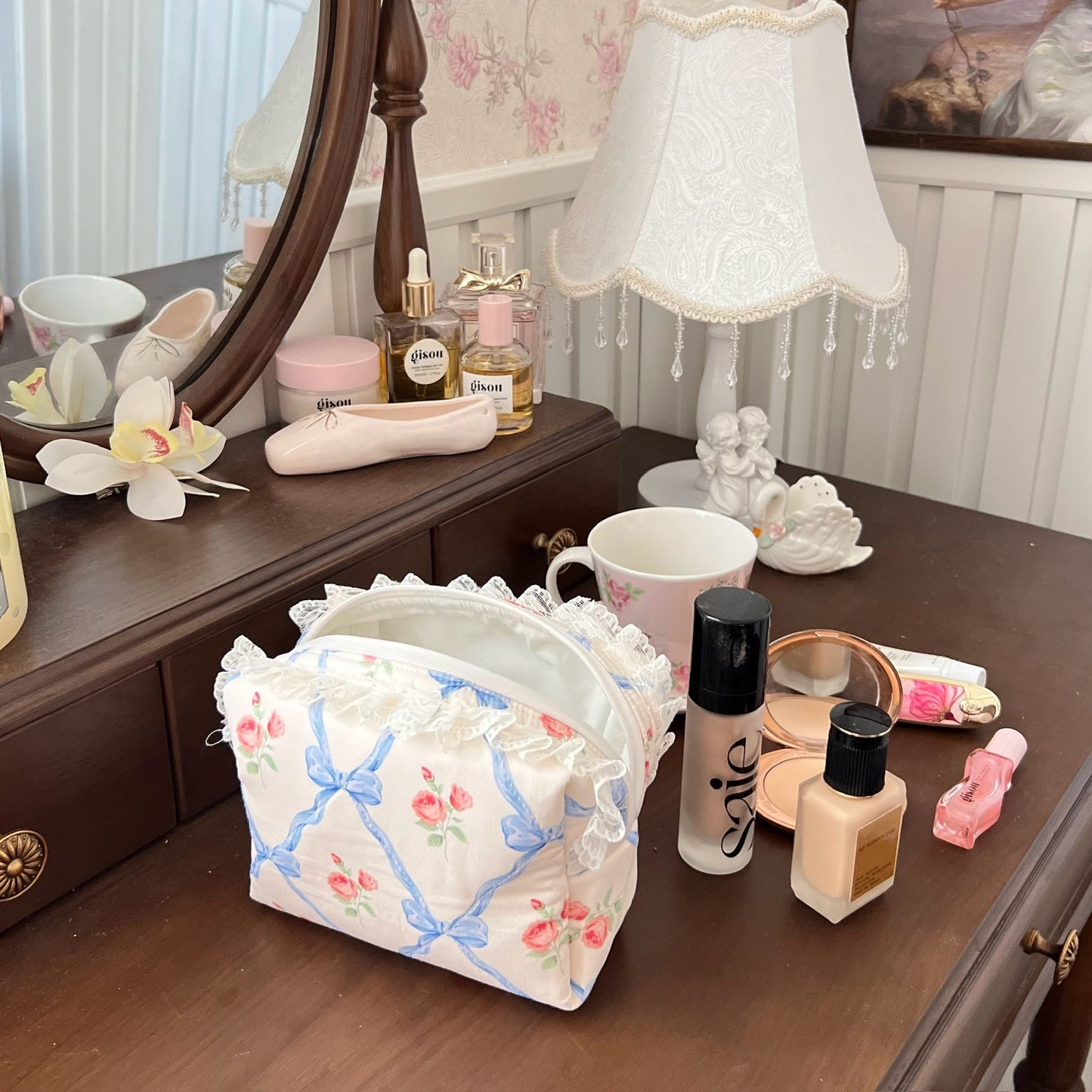 Whimsy pouch (blue & pink)