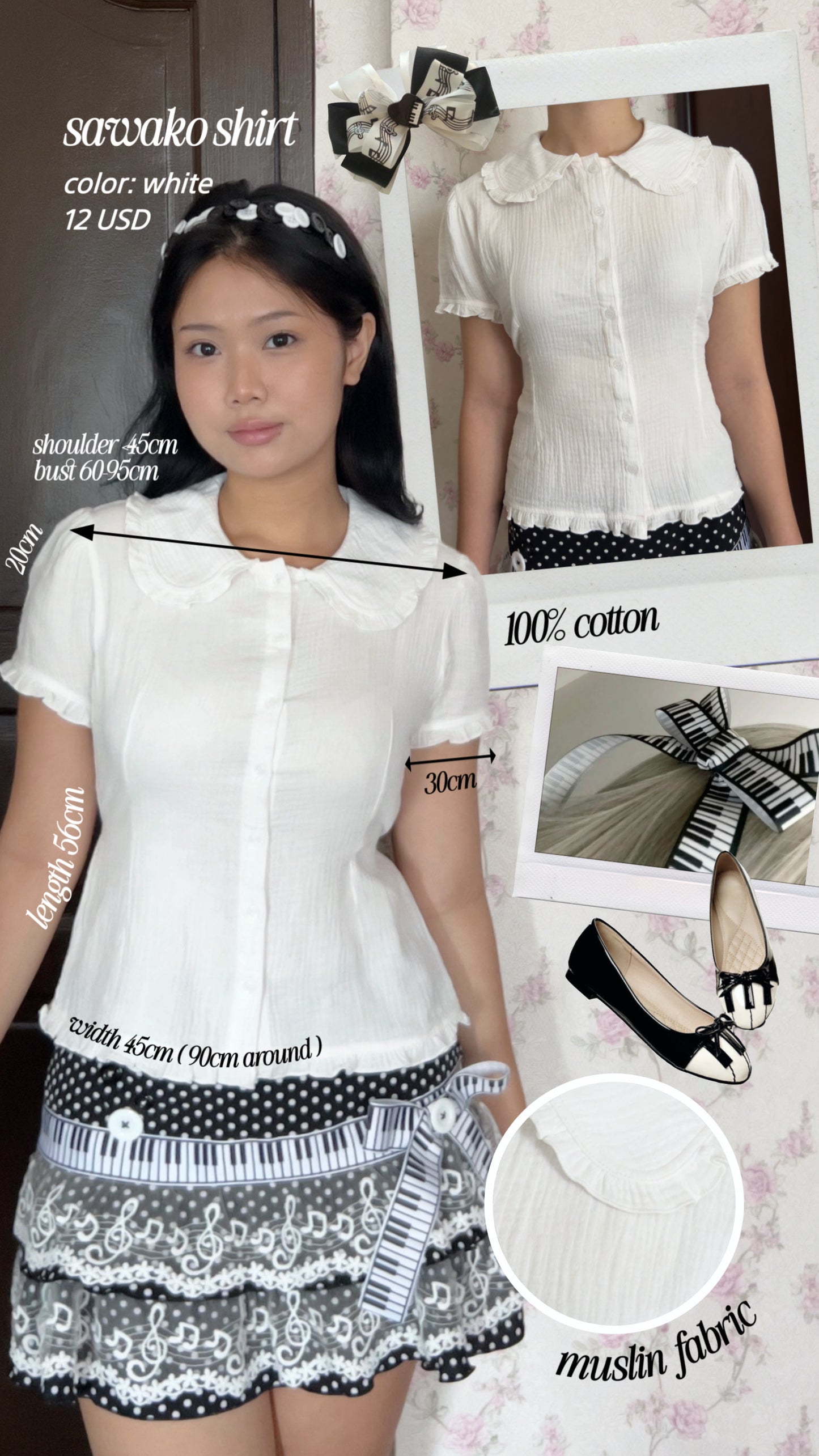 Sawako shirt (White & Pink)