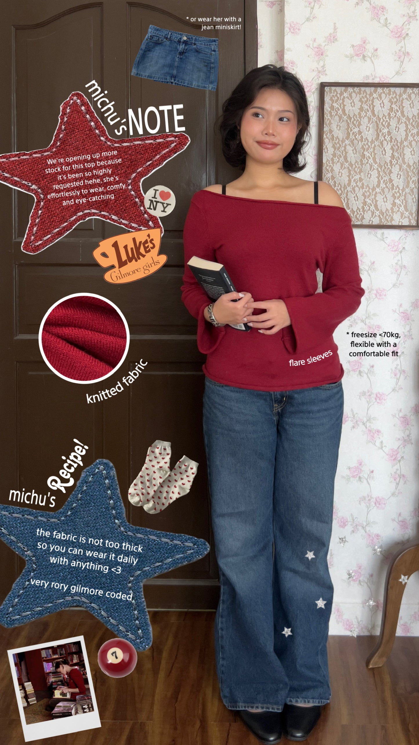 Knitted off-shoulder top (red)