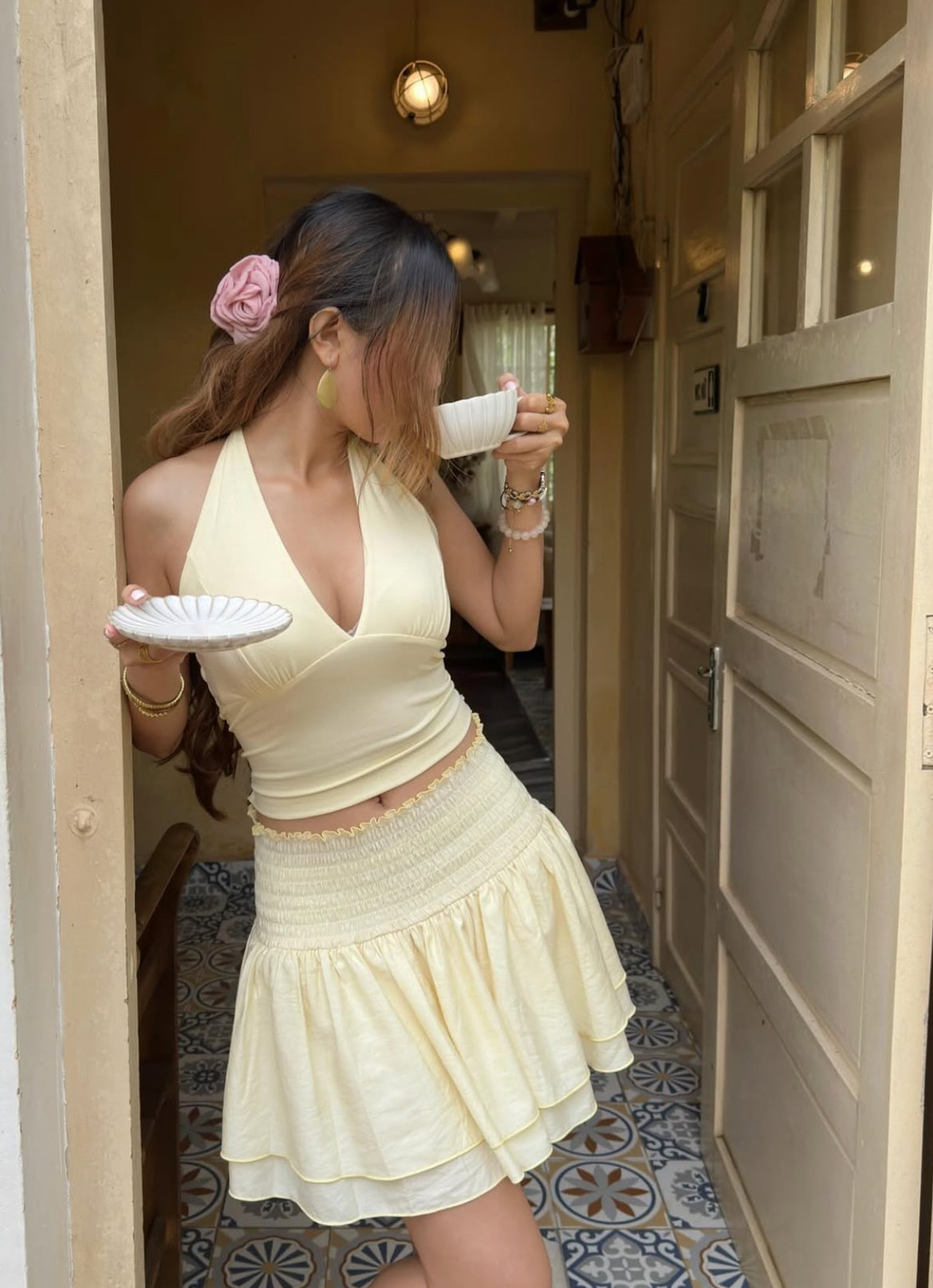 Smocked mini skirt