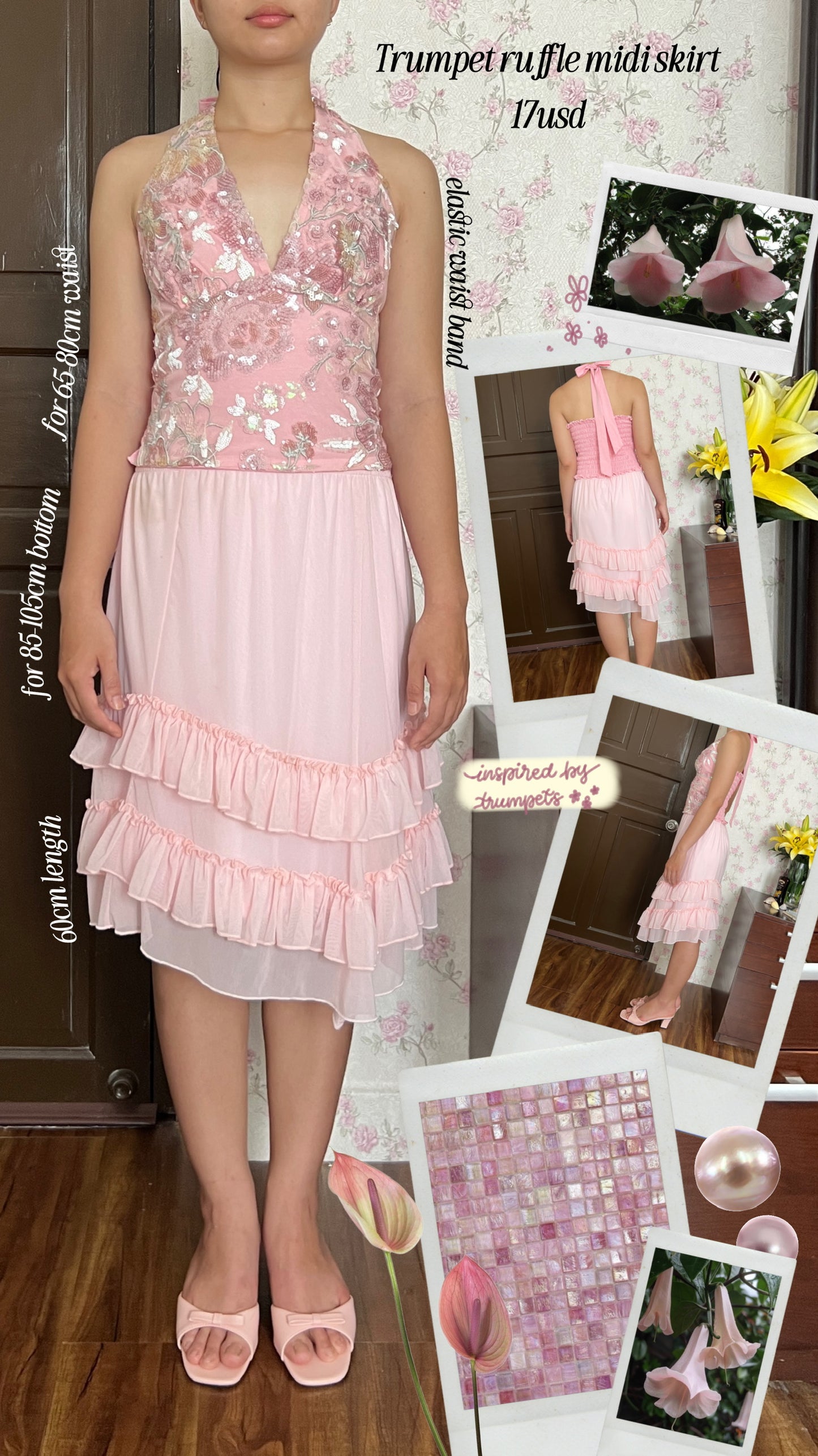 Trumpet ruffle midi skirt