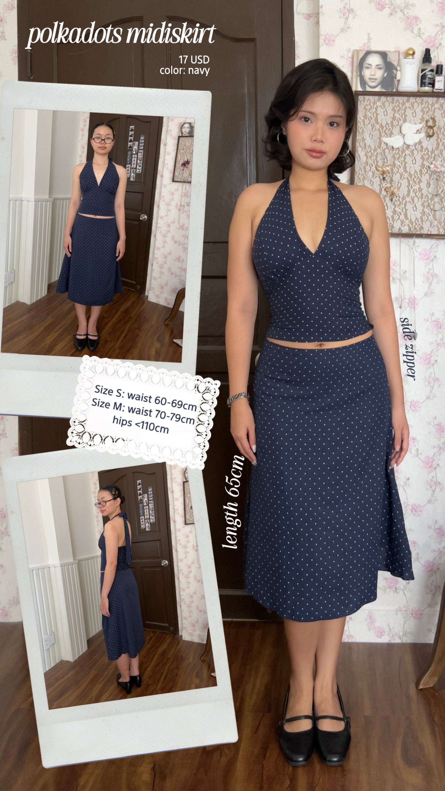 Polkadot halter top (navy)