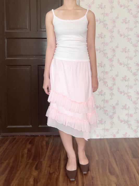 Trumpet ruffle midi skirt