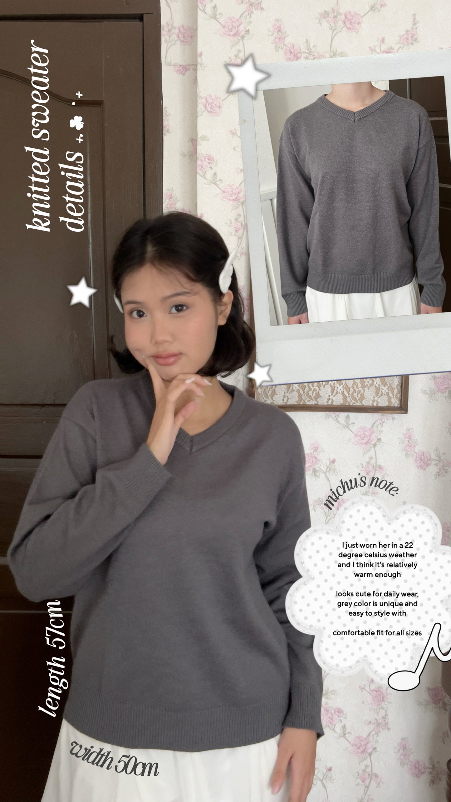 Knitted sweater (grey & white)