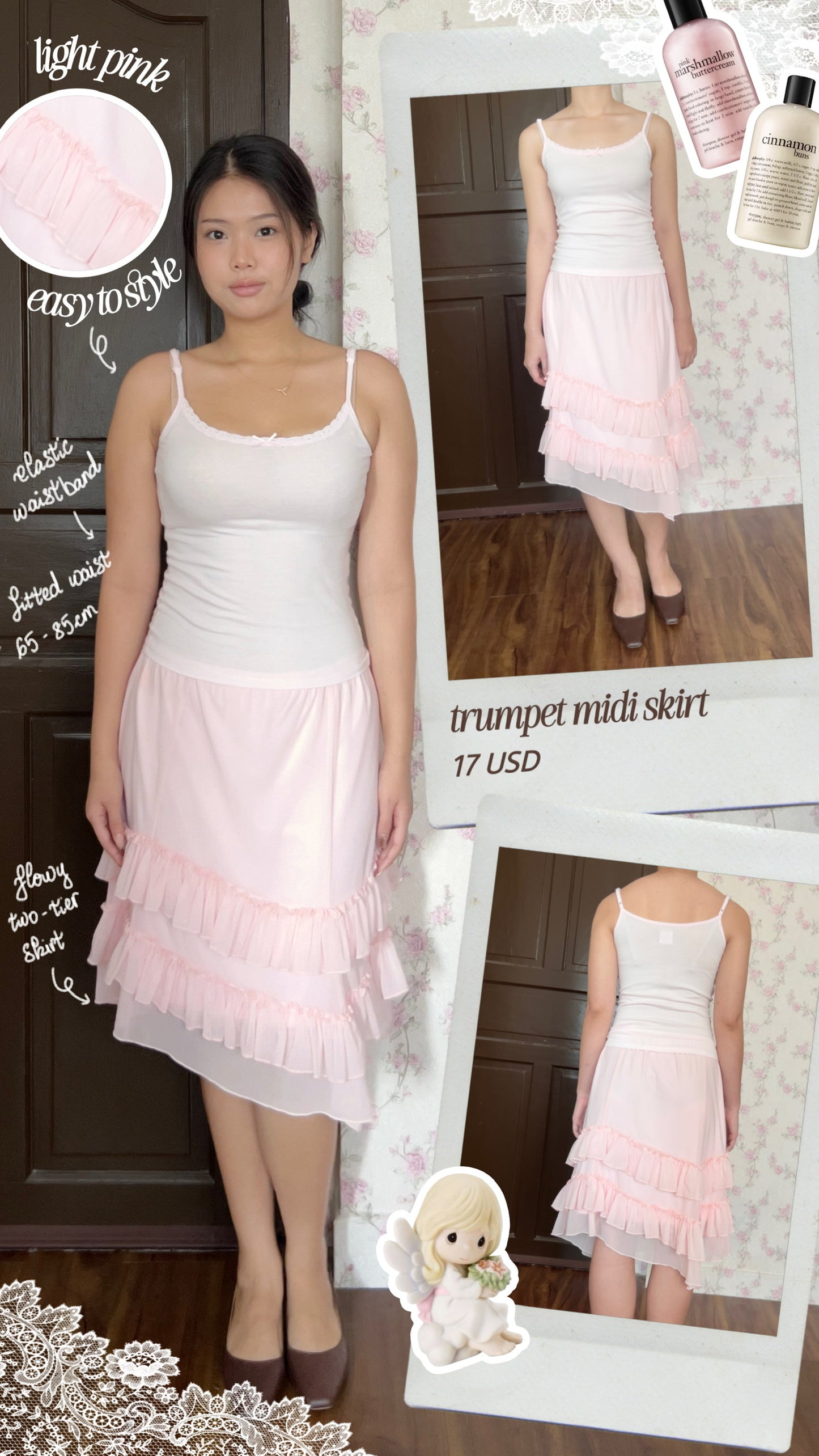 Trumpet ruffle midi skirt