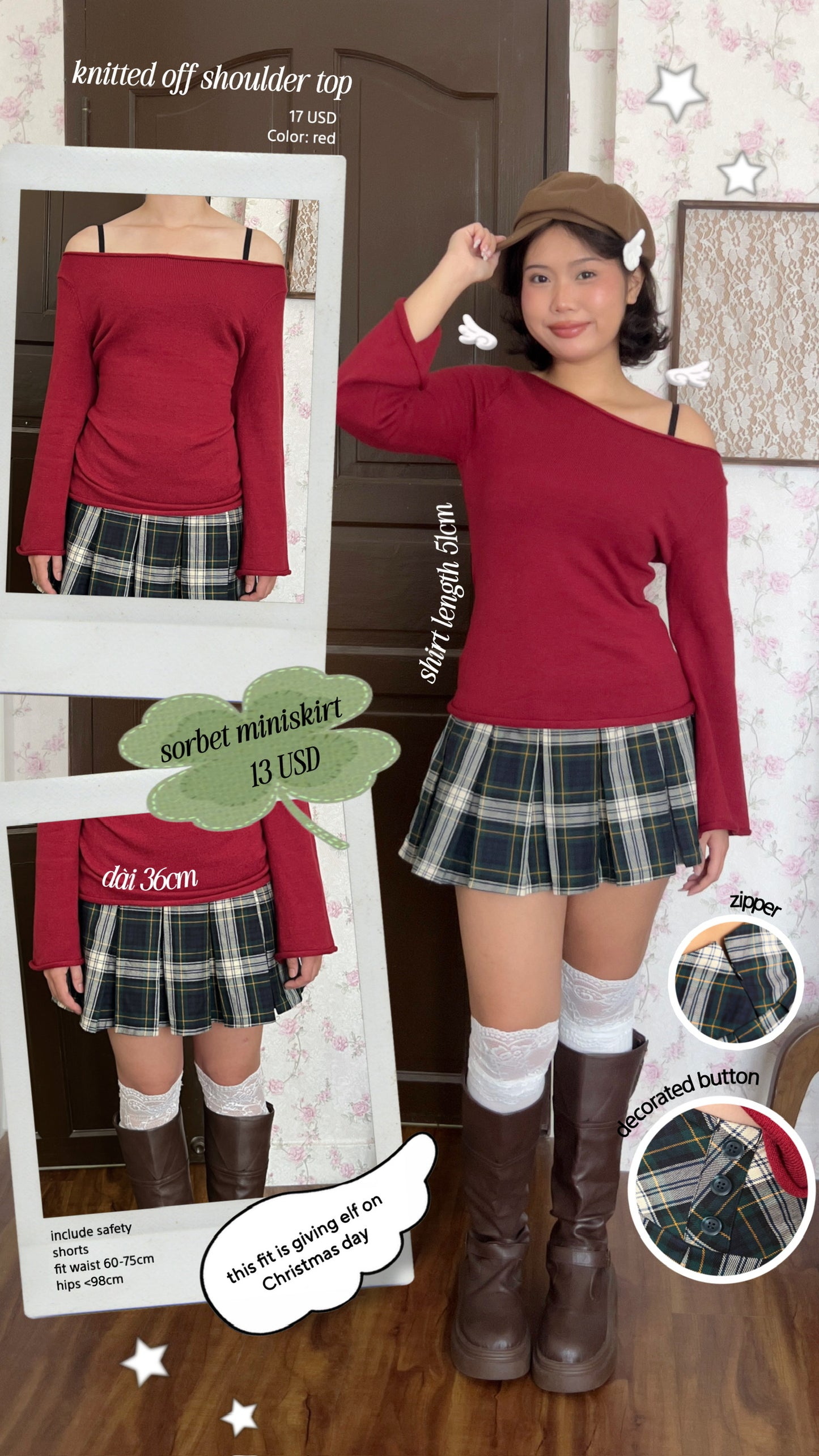 Knitted off-shoulder top (red)