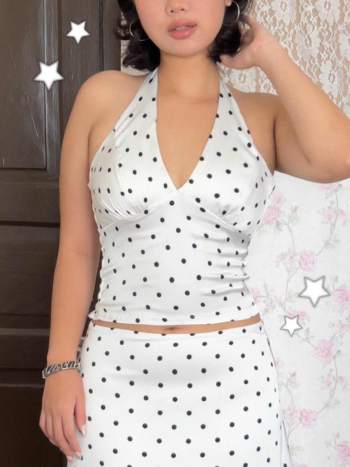 Polkadots halter top (white)