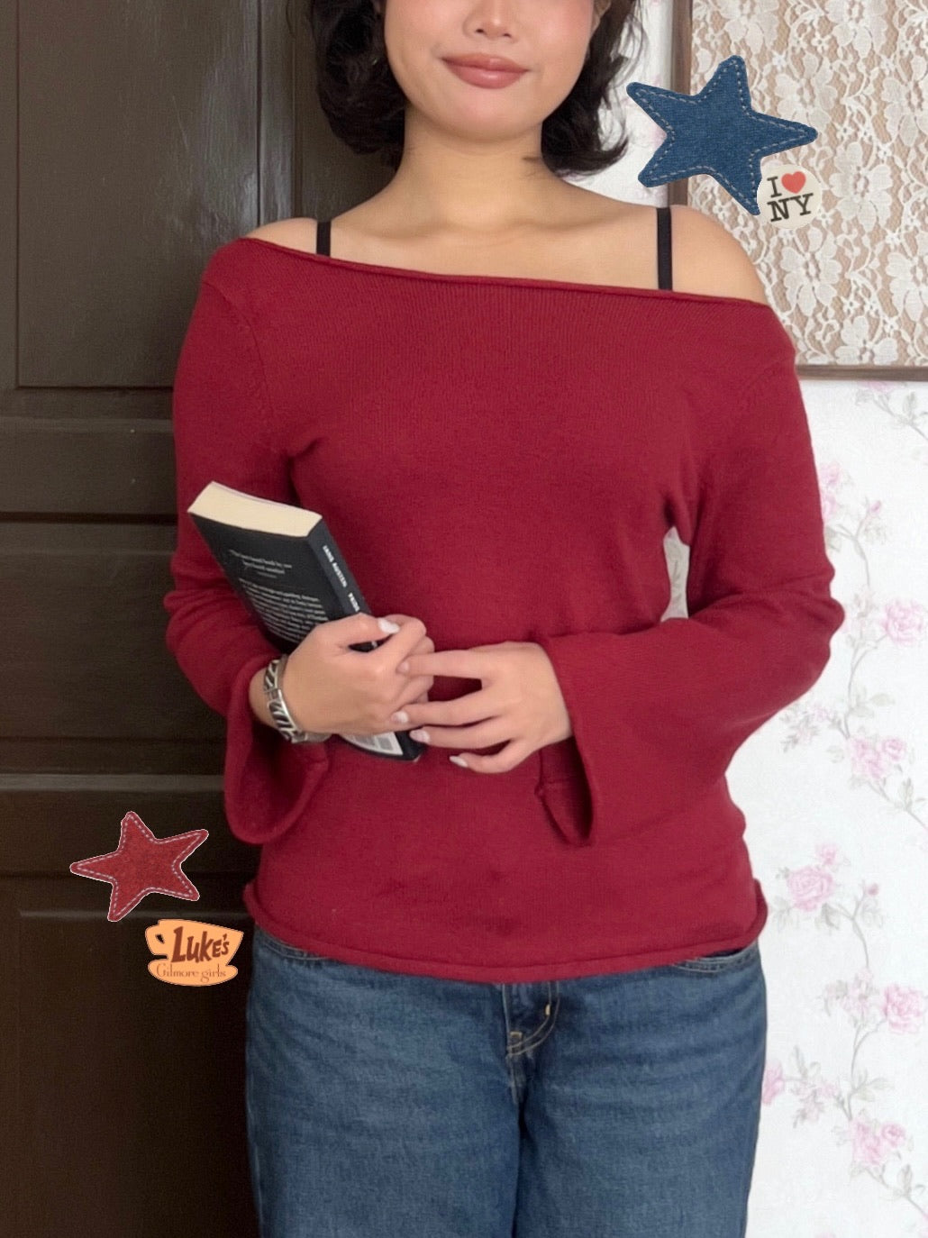 Knitted off-shoulder top (red)
