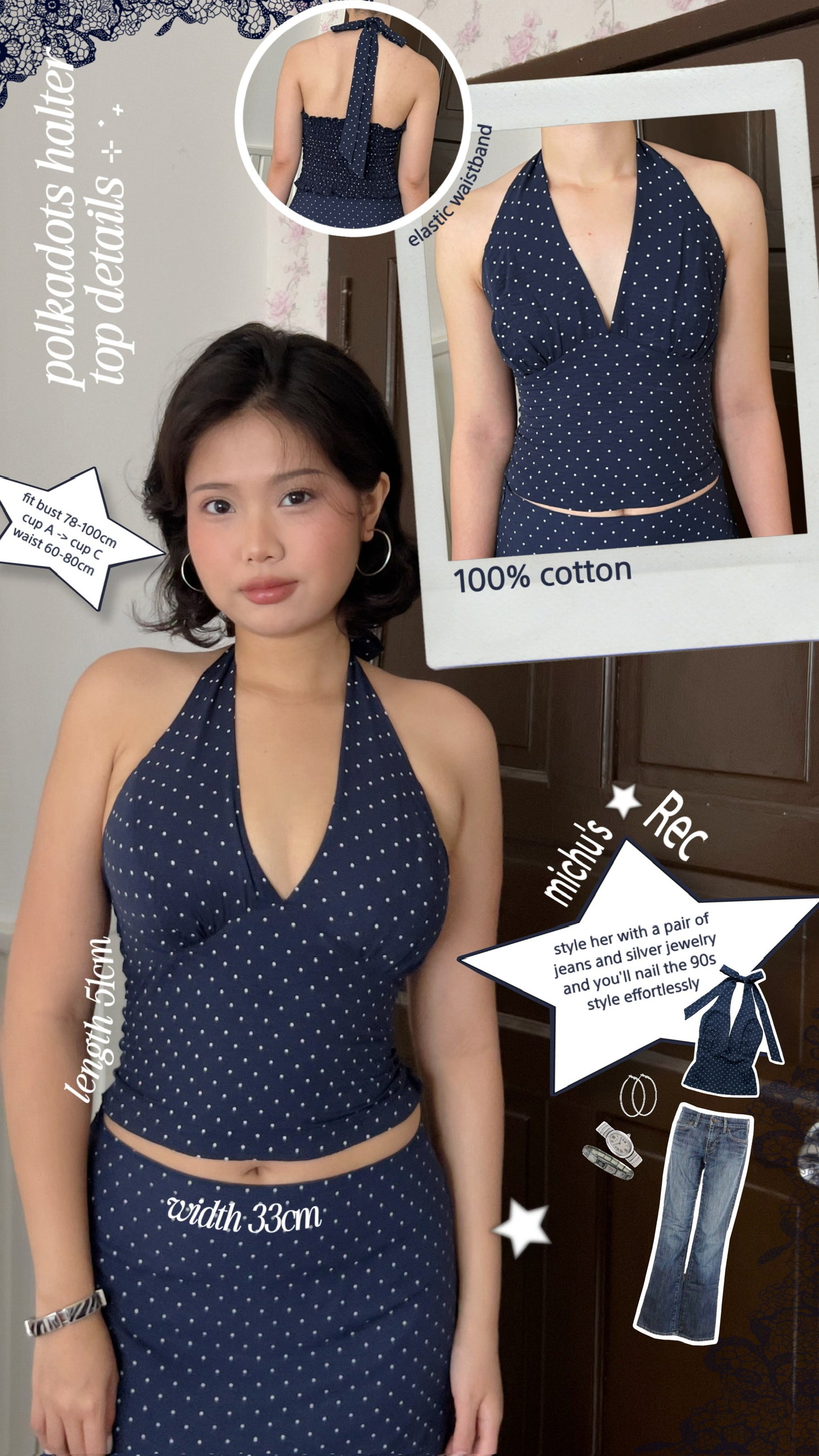 Polkadot halter top (navy)