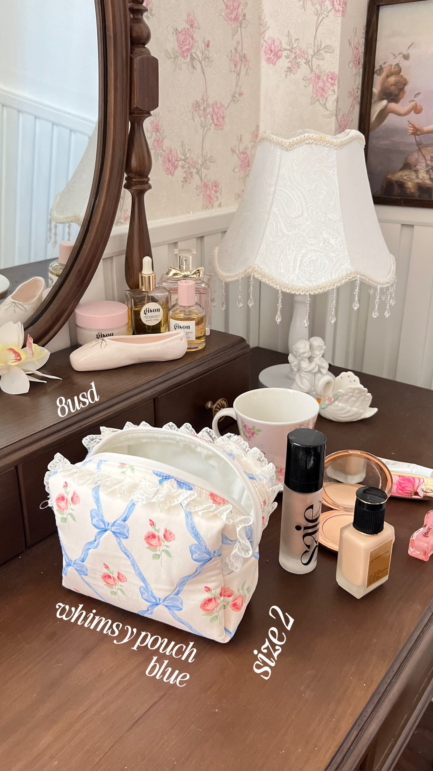 Whimsy pouch (blue & pink)