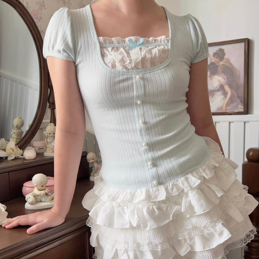 Milkmaid top blue